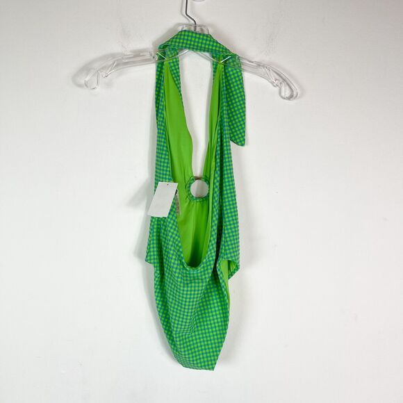 WeWoreWhat NWT Plaid Collar Open Back One-Piece Swimsuit Green Size XS - Picture 3 of 5